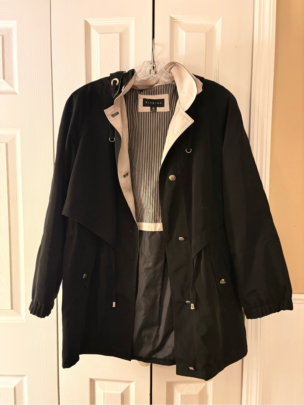 Braetan Black Trench Coat with Cream Trim